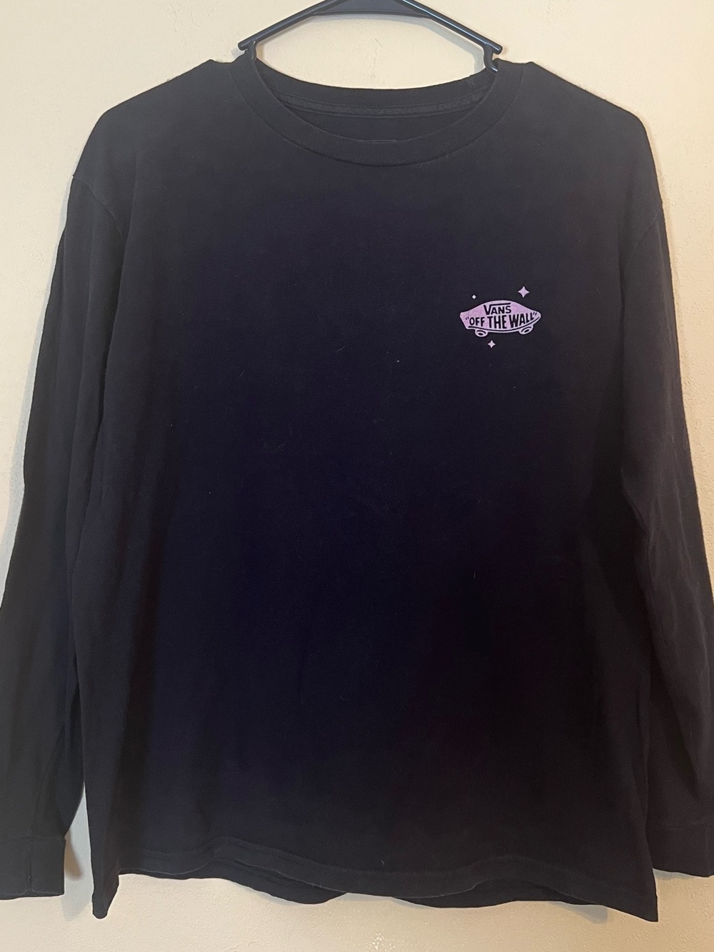 Vans Kids Black Long-Sleeve Tee with Small Pink Logo